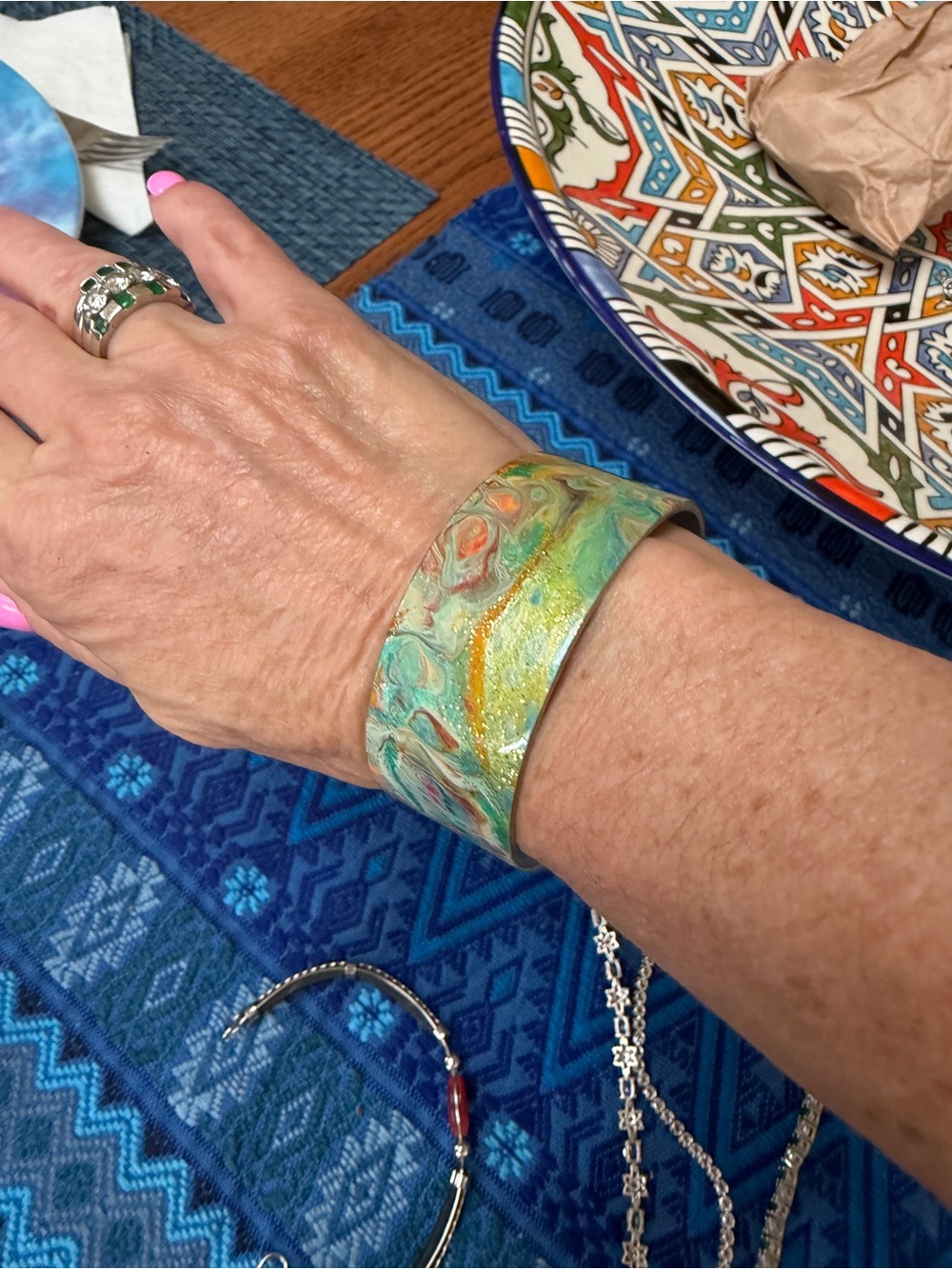 Unique enameled cuff handmade bracelet- aluminum